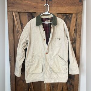 L. L. Bean Vintage Jacket Chore Barn Coat Flannel Lined Tan Corduroy Collar